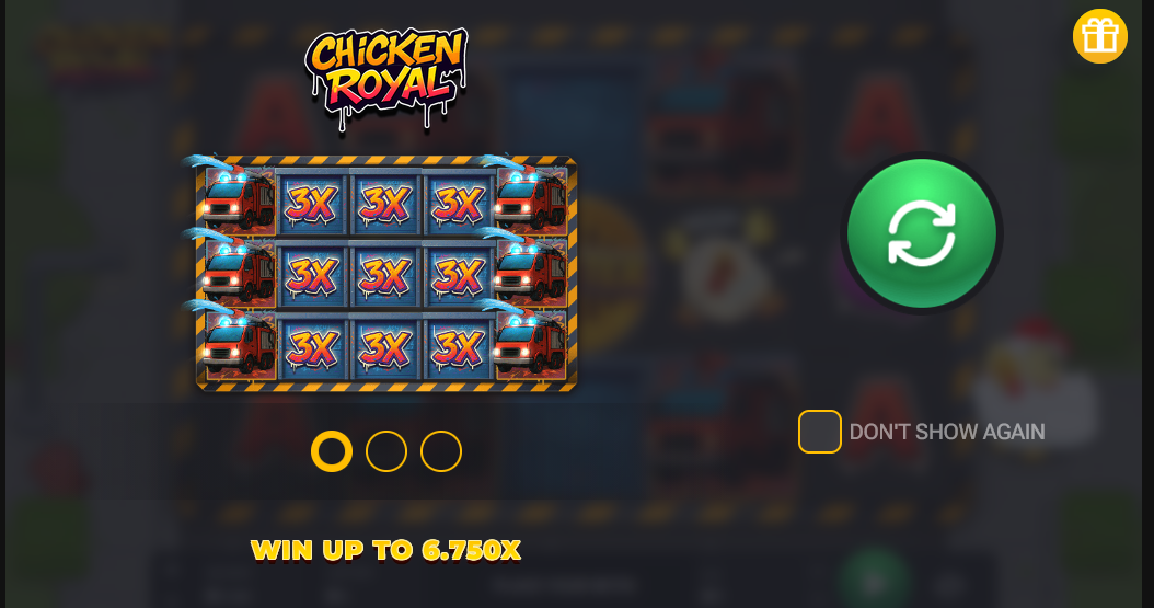 Slot Chicken Royal d'InOut Games affiché à l'écran de jeu en ligne